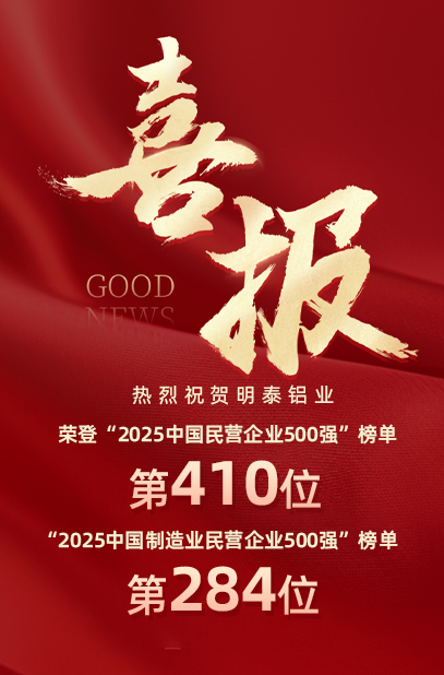 2025中國(guó)民營(yíng)企業(yè)500強(qiáng)榜單揭曉，明泰鋁業(yè)排名再攀新高